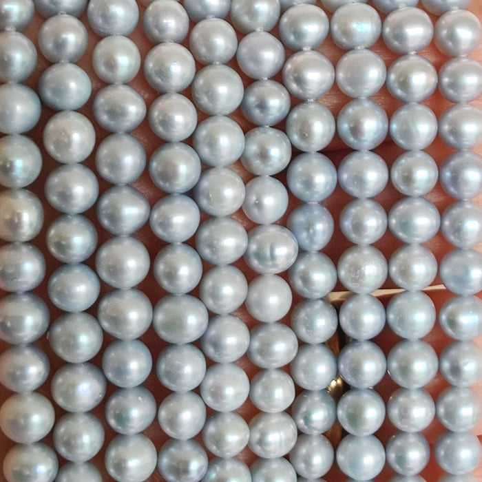 Pastel Blue Pearls Near Round Genuine Freshwater Beads for Jewellery Making 5-6mm