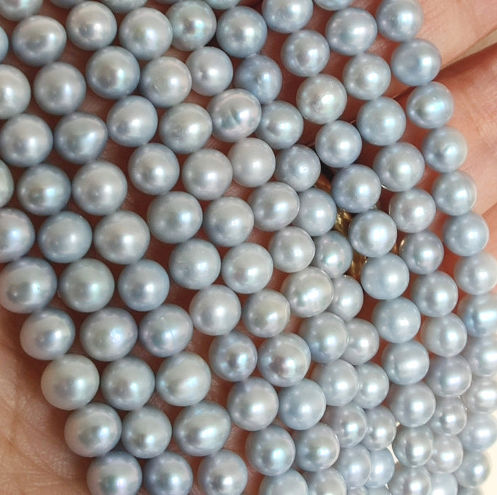 Pastel Blue Pearls Near Round Genuine Freshwater Beads for Jewellery Making 5-6mm